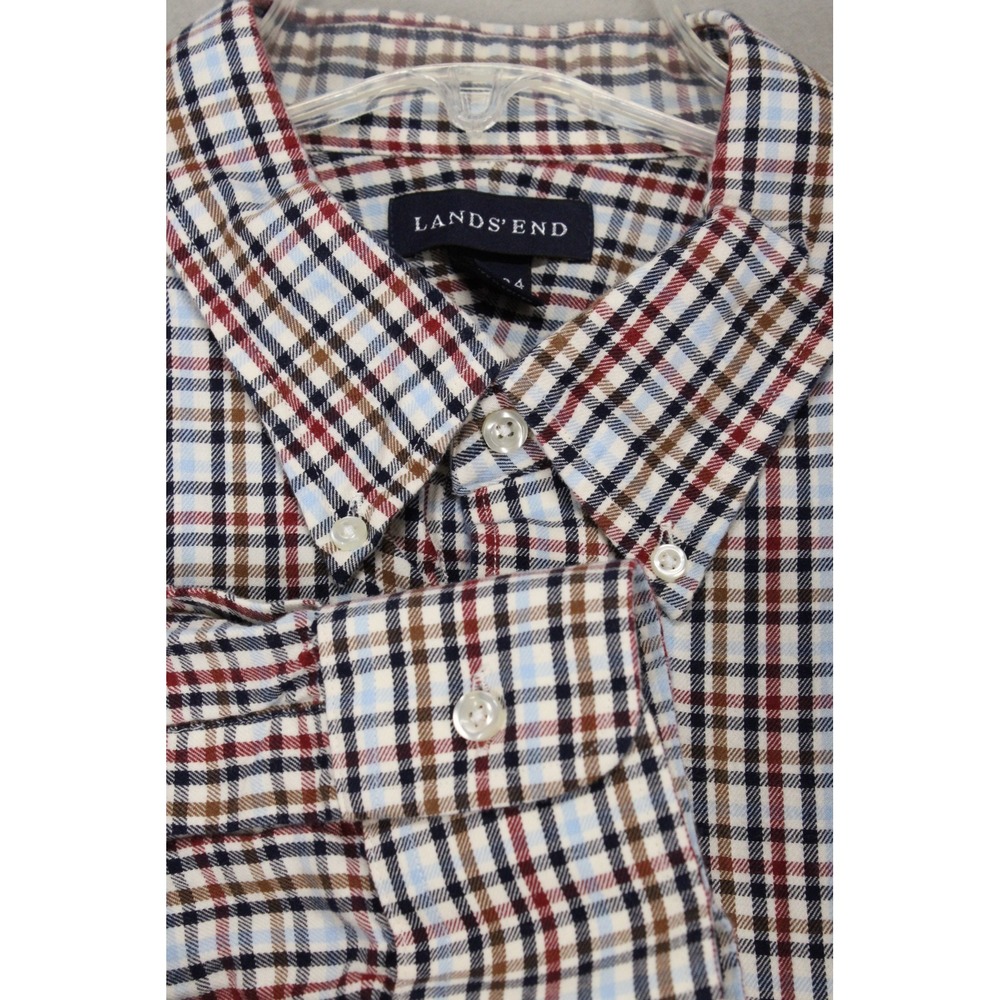 Lands End Plaid Button Down Mens 18.5-34 Multicolor Cotton Preppy Western